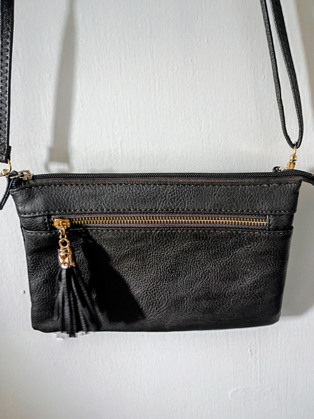 Classic Black Crossbody Bag with Tassel 9x6 Inches